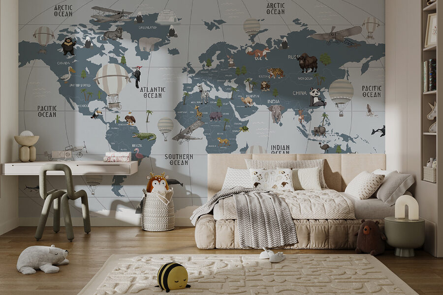 Mappa del mondo con animali Mappa del mondo con animali
