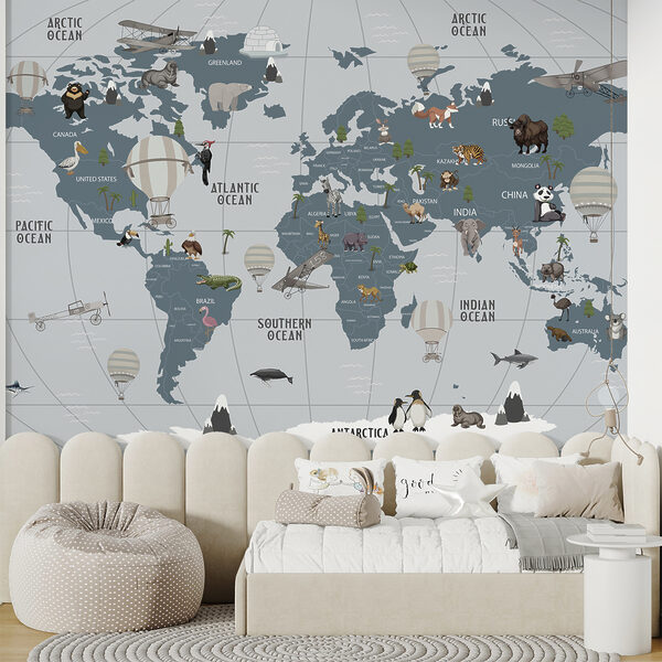 Mappa del mondo con animali Mappa del mondo con animali