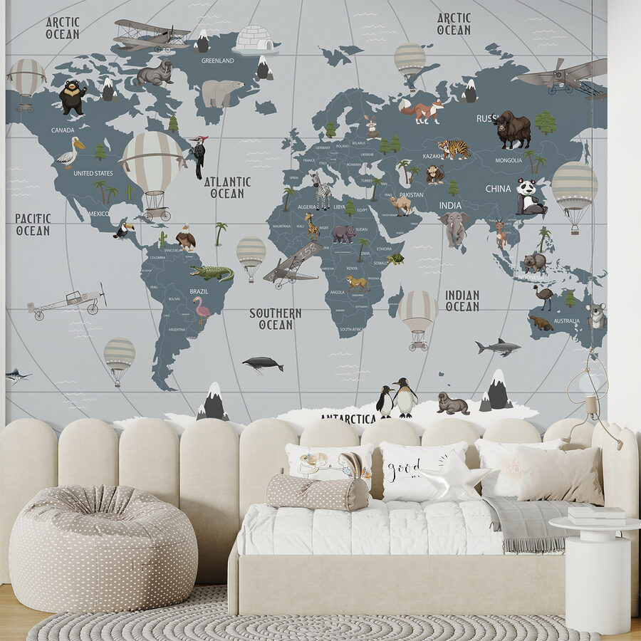 Mappa del mondo con animali Mappa del mondo con animali
