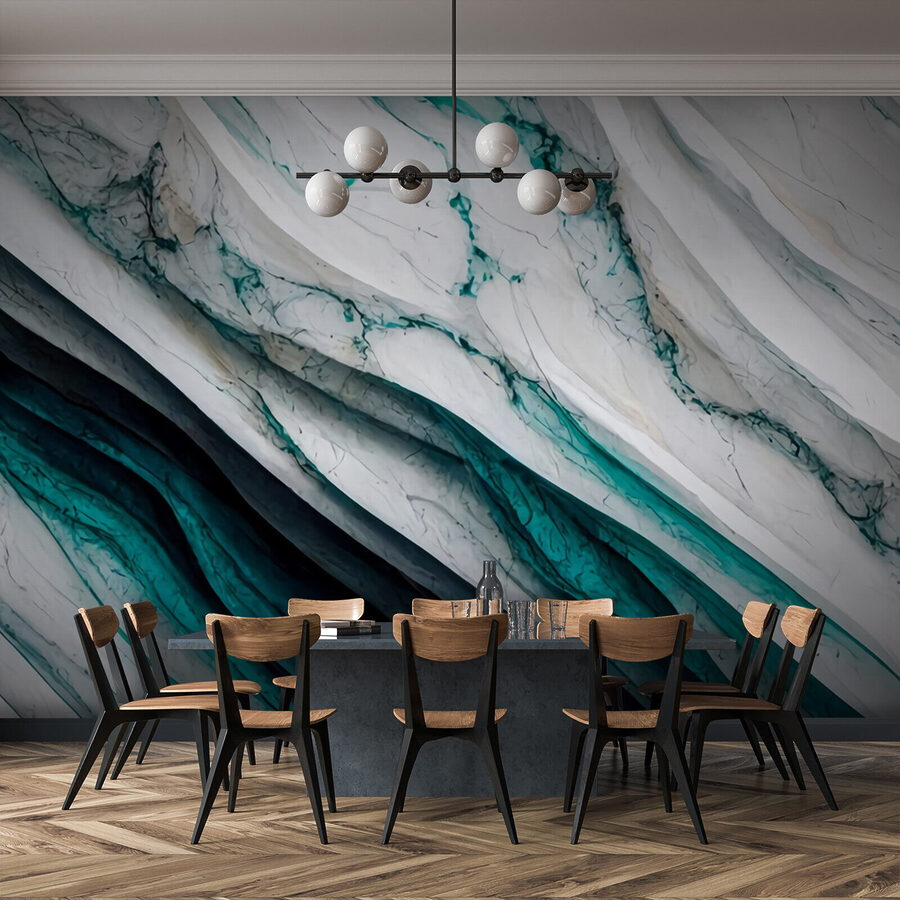 Onde strutturate di bianco e verde acqua.
