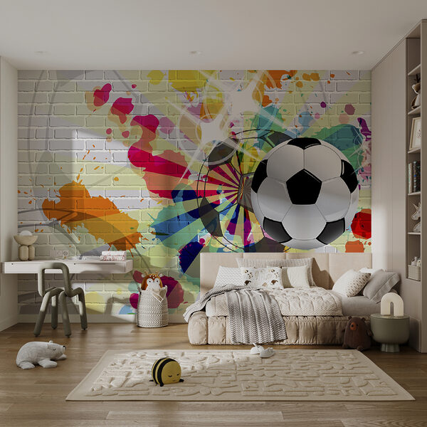 Pallone da calcio su un muro di mattoni Pallone da calcio su un muro di mattoni