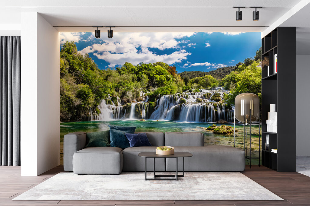 Krka National Park surrounded by trees and a blue sky