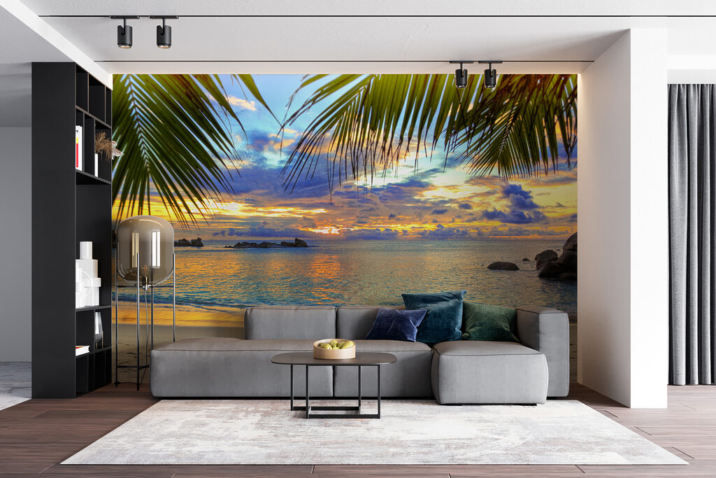 Beach with palm trees and water Beach with palm trees and water