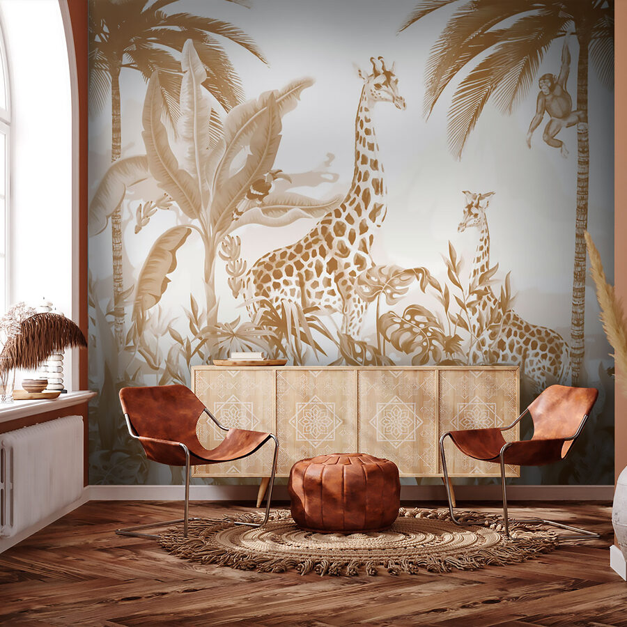 Carta da parati con giraffe e zebre