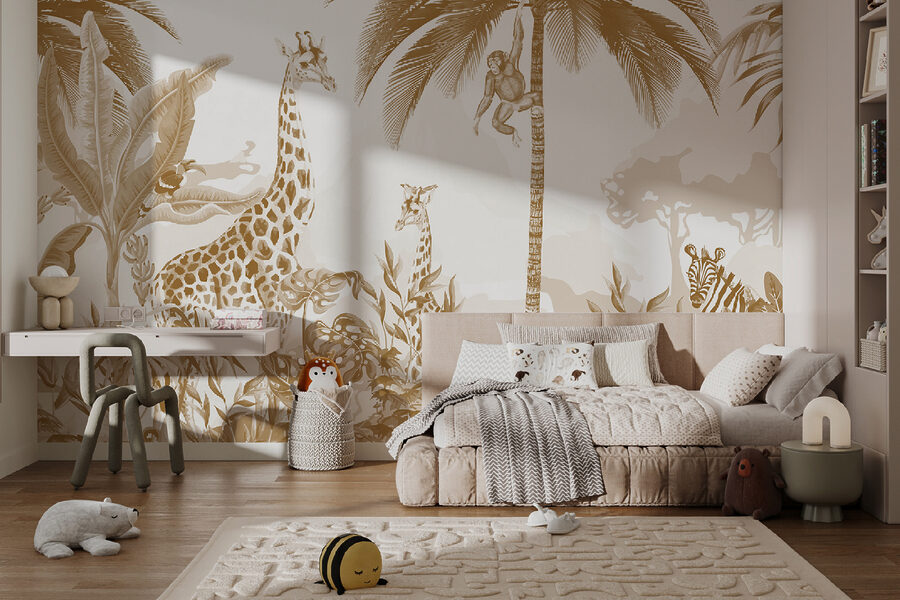 Carta da parati con giraffe e zebre