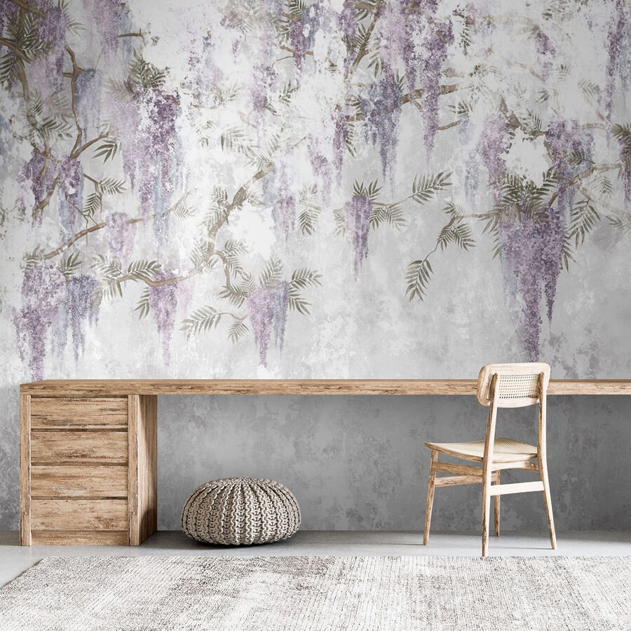 Carta da parati Parete bianca con fiori viola - immagine 7