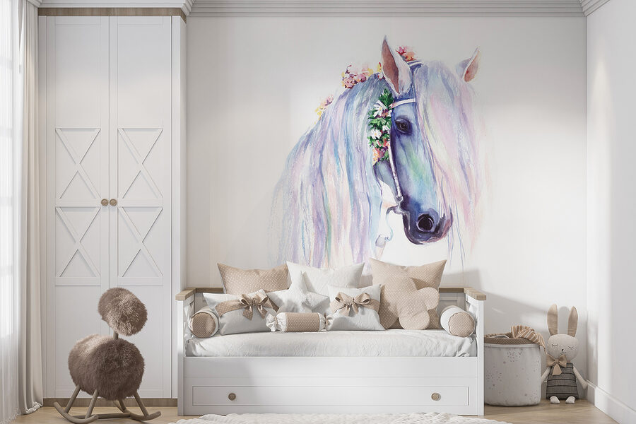Carta da parati Acquarello di un cavallo con fiori sulla testa - immagine 2