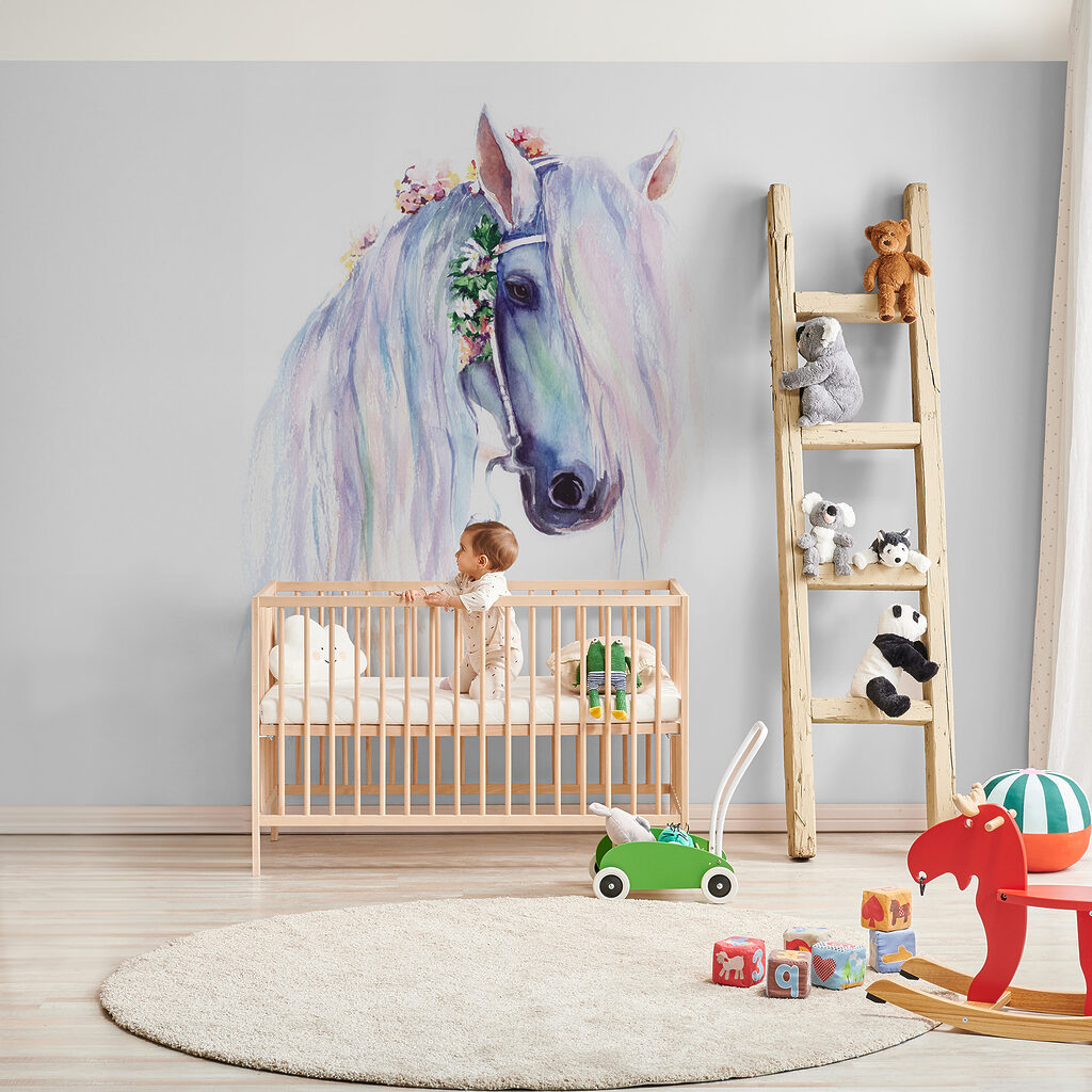 u93591pir6ms 1024x1024 - Acquarello di un cavallo con fiori sulla testa