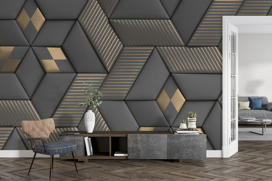 Eleganza geometrica nei colori grigio e ottone.