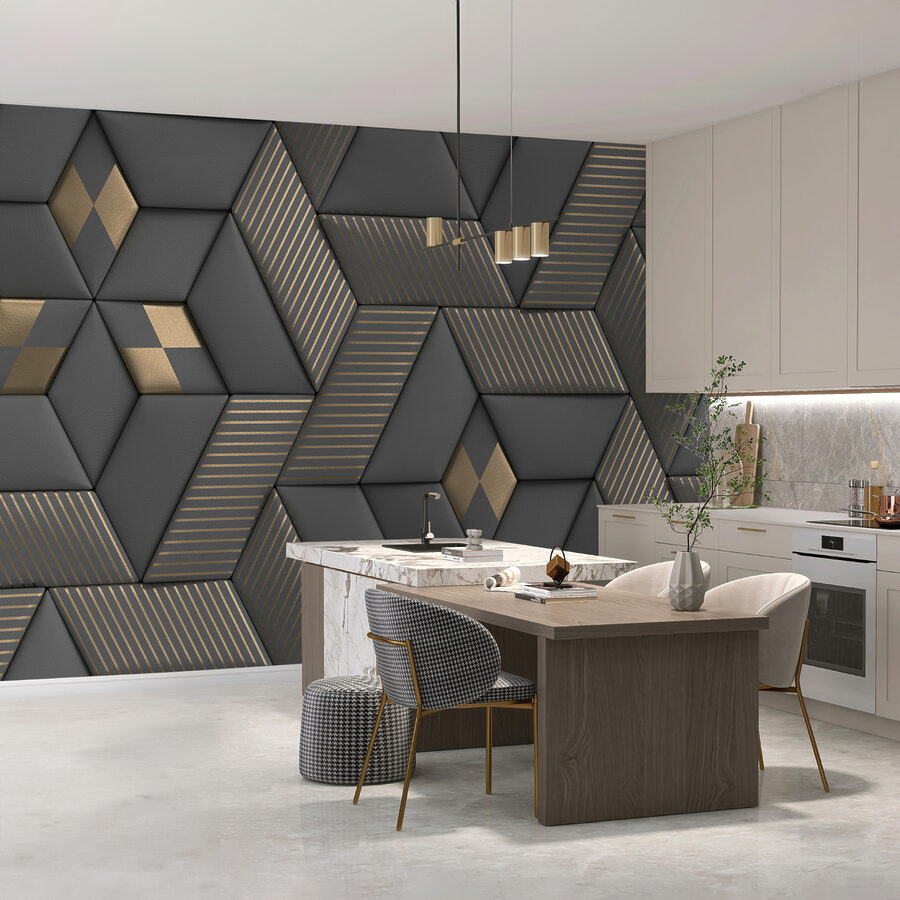 Eleganza geometrica nei colori grigio e ottone.