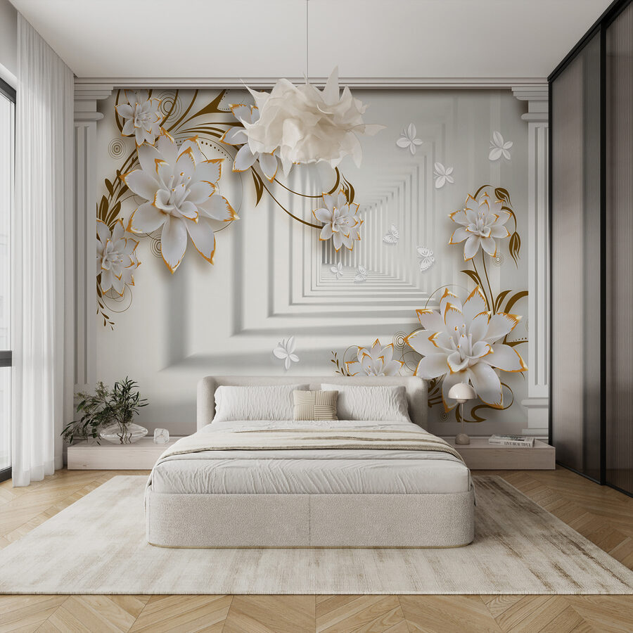 Elegante cornice floreale con farfalle.
