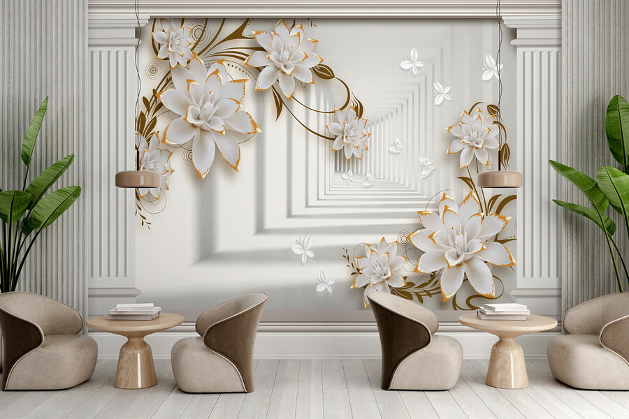 Elegante cornice floreale con farfalle.