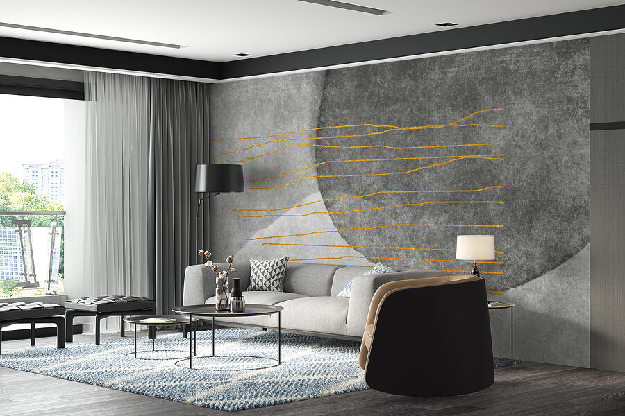 Quadro grigio e bianco con linee arancioni