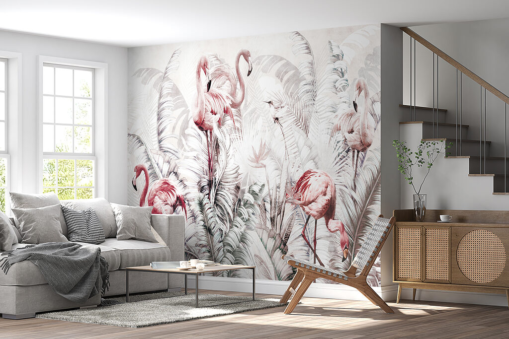 Wallpaper with flamingos and birds Wallpaper with flamingos and birds