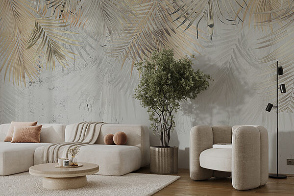 Elegant palm leaves on a textured background Elegant palm leaves on a textured background