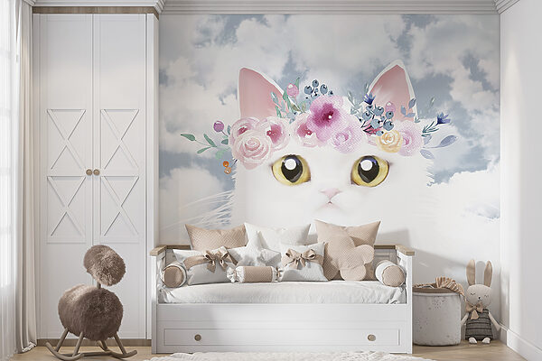 Gatto con fiori in testa Gatto con fiori in testa