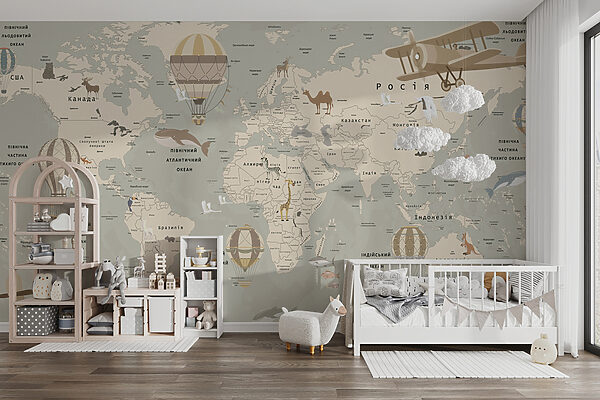 Mappa del mondo con aerei e animali Mappa del mondo con aerei e animali