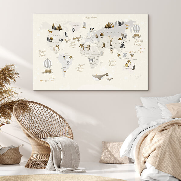 A map of the world with animals