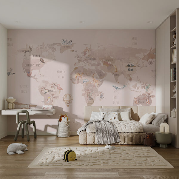 Mappa del mondo con animali e uccelli Mappa del mondo con animali e uccelli