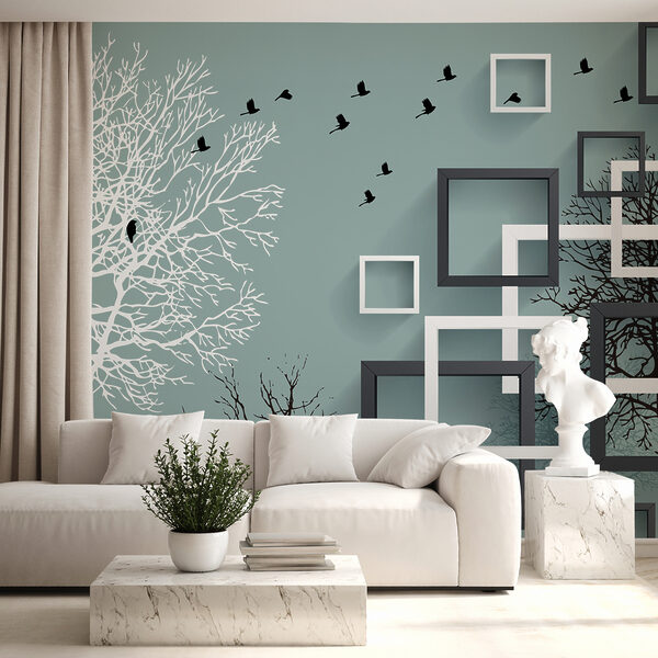 Murale con alberi e uccelli in volo Murale con alberi e uccelli in volo