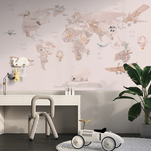 Mappa del mondo con aerei e orsi polari Mappa del mondo con aerei e orsi polari