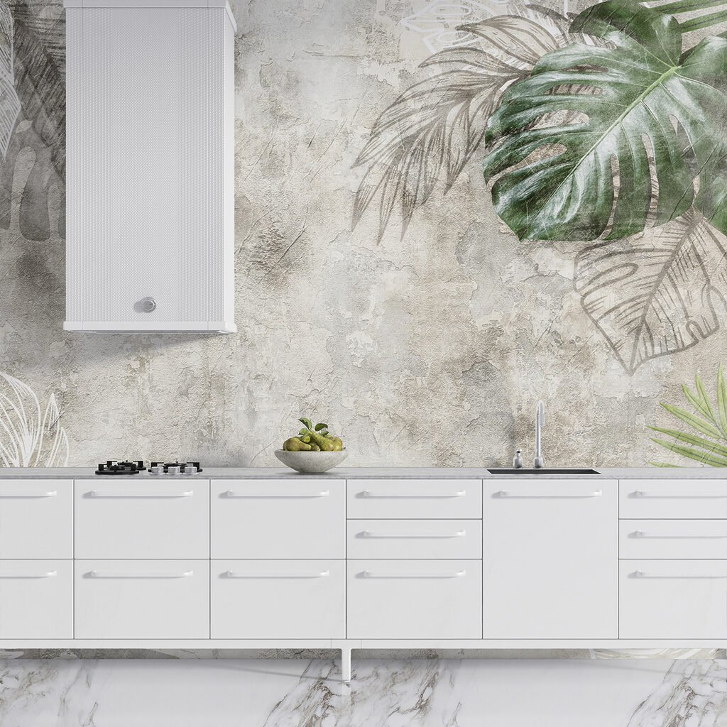 Elegant leaves on textured background