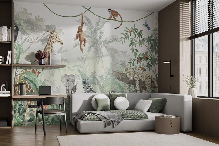 Murale di animali nella giungla