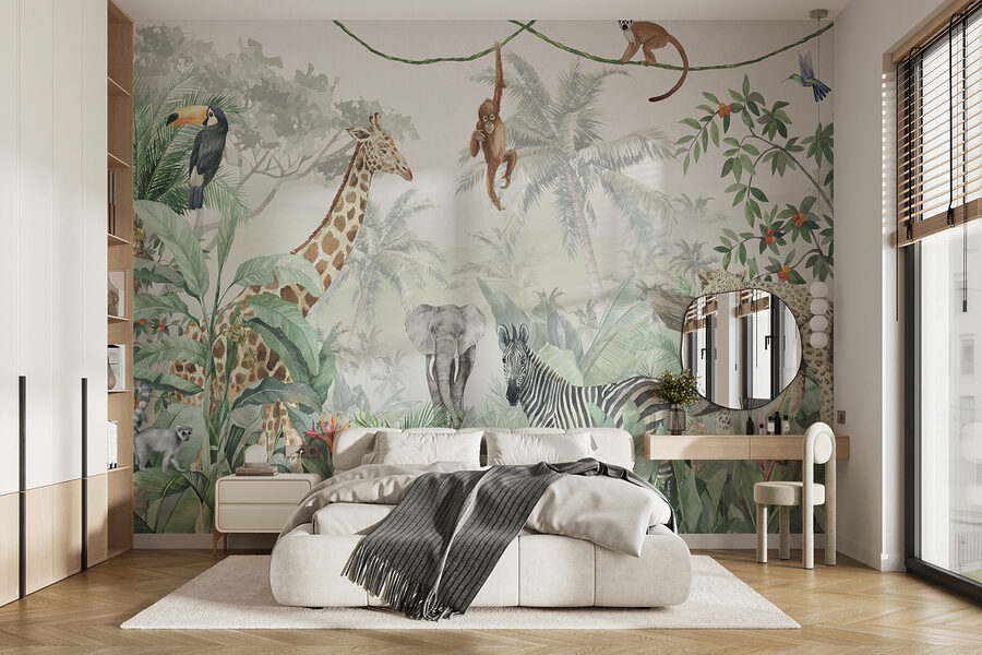 Murale di animali nella giungla