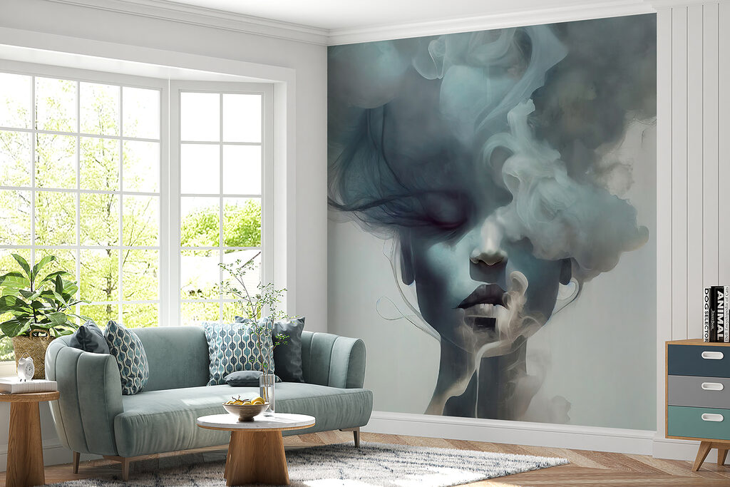 Woman with smoke coming out of her face