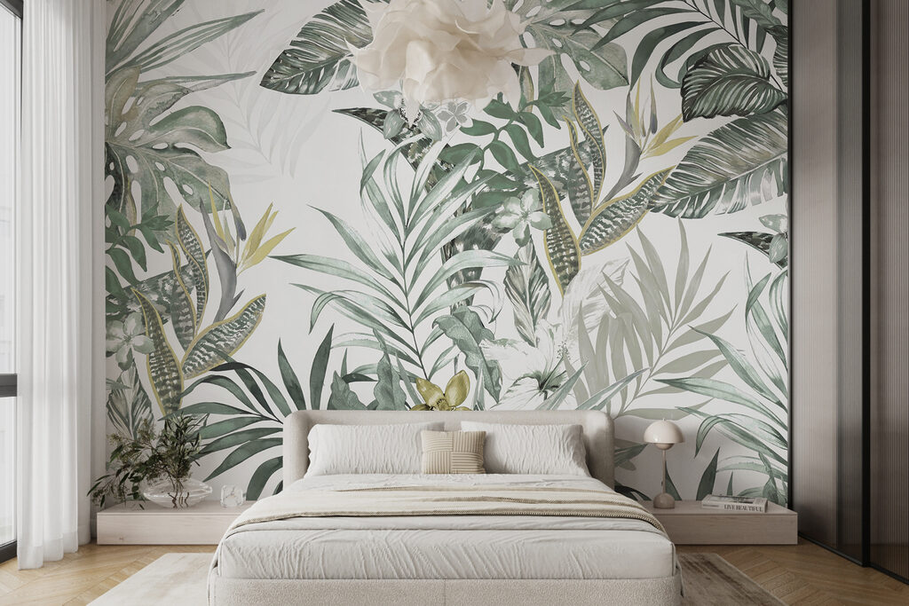 Wallpaper with leaves and flowers Wallpaper with leaves and flowers