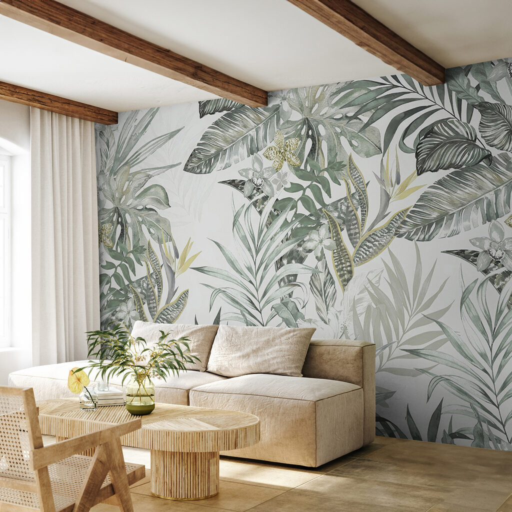 Wallpaper with leaves and flowers Wallpaper with leaves and flowers