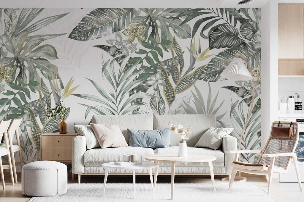 Wallpaper with leaves and flowers Wallpaper with leaves and flowers