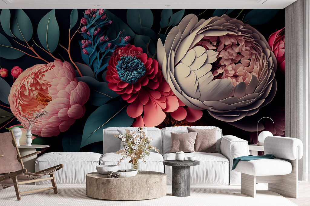 Group of flowers with leaves