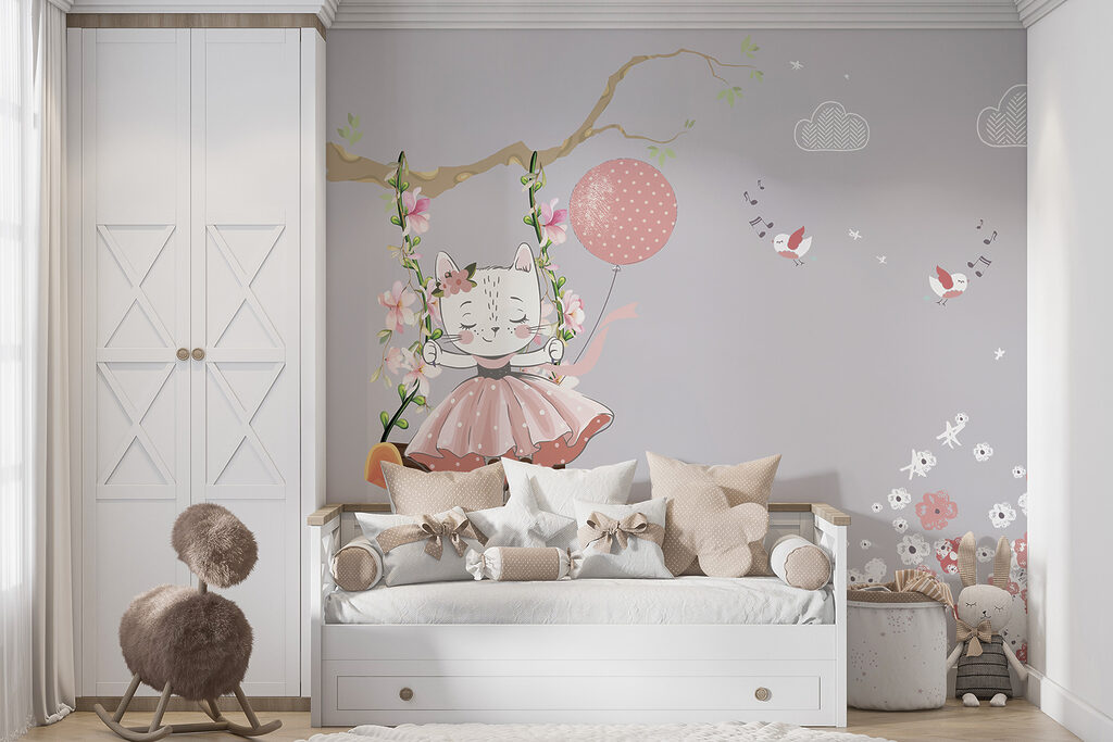 Cartoon of a cat on a swing