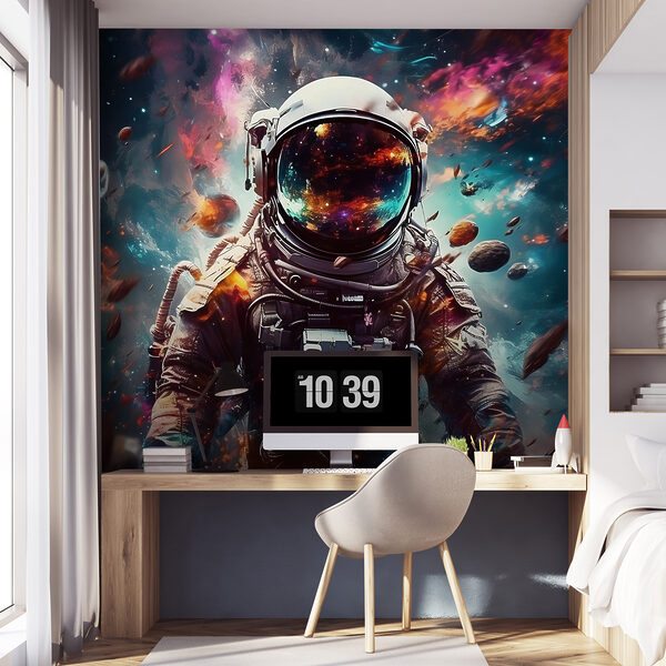 Un astronauta nello spazio con un grande casco Un astronauta nello spazio con un grande casco