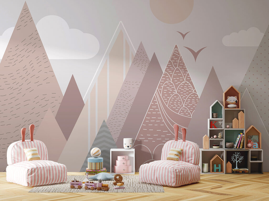 Landscape of mountains and birds