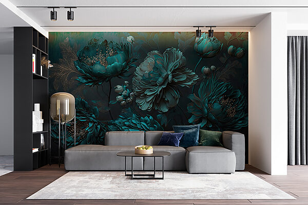 Elegant teal floral arrangement on canvas Elegant teal floral arrangement on canvas