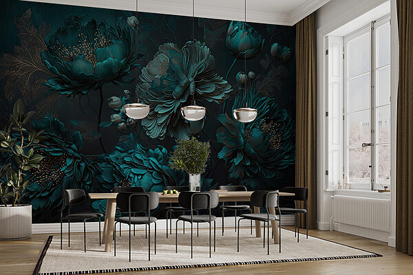 Elegant teal floral arrangement on canvas Elegant teal floral arrangement on canvas
