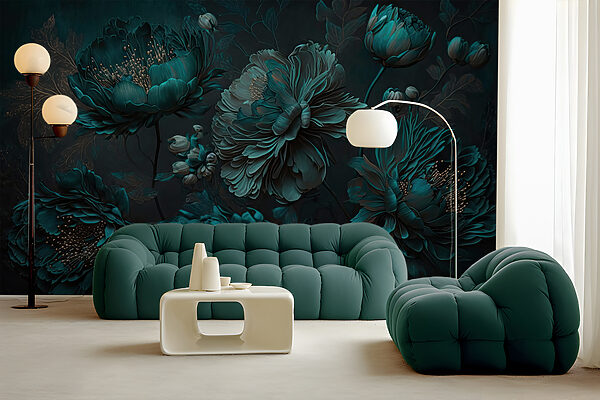 Elegant teal floral arrangement on canvas Elegant teal floral arrangement on canvas