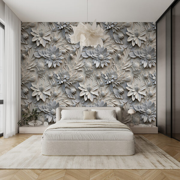 Motivo floreale bianco su una parete Motivo floreale bianco su una parete
