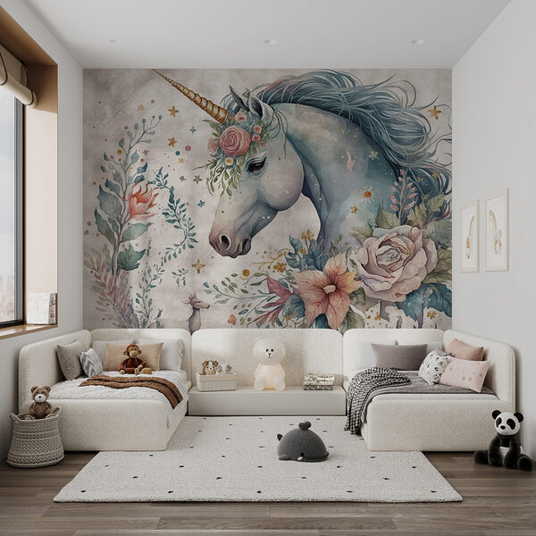 Unicorno con fiori e foglie Unicorno con fiori e foglie