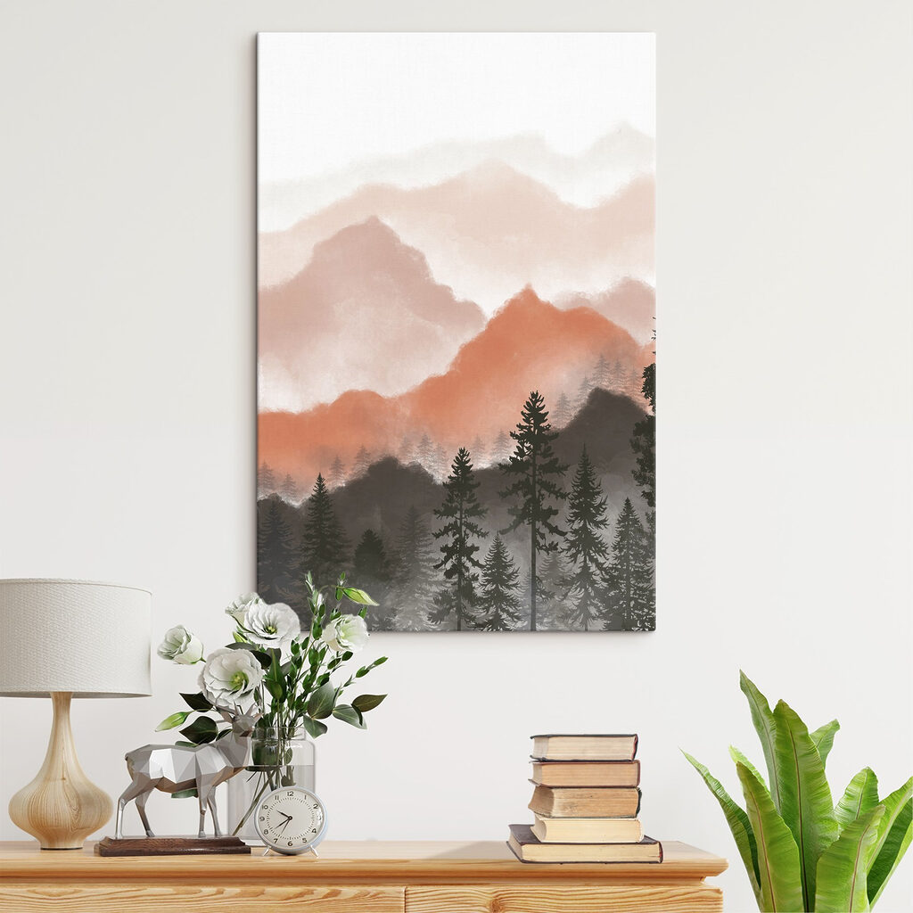 A landscape of mountains and trees A landscape of mountains and trees