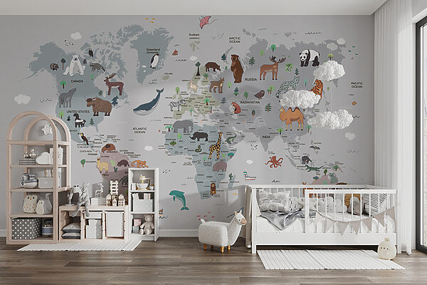 Mappa del mondo con animali Mappa del mondo con animali