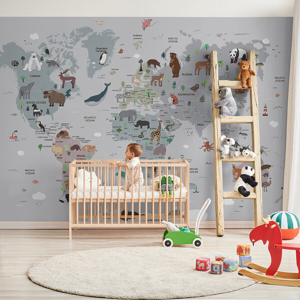 Mappa del mondo con animali Mappa del mondo con animali