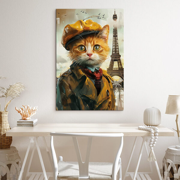 A cat in a coat and hat
