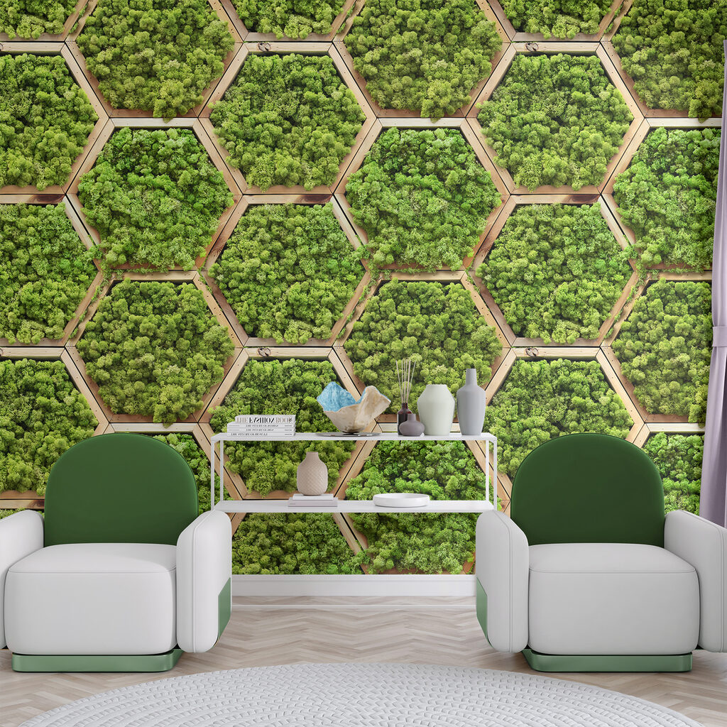 Wall of plants in hexagons