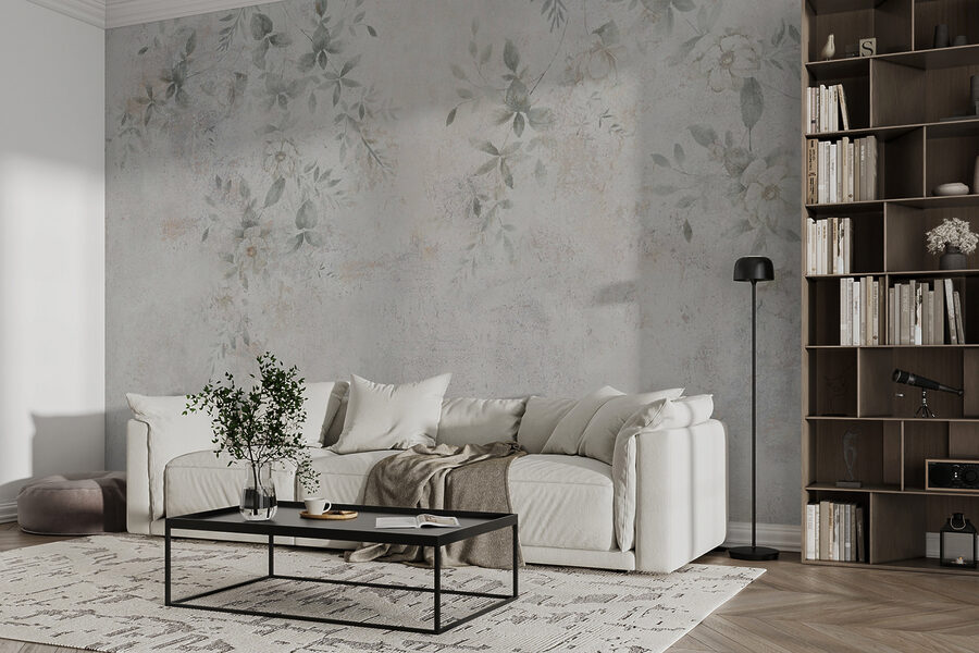 Carta da parati Parete bianca con foglie e fiori - immagine 3