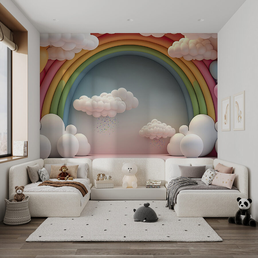 Arcobaleno e nuvole in una stanza