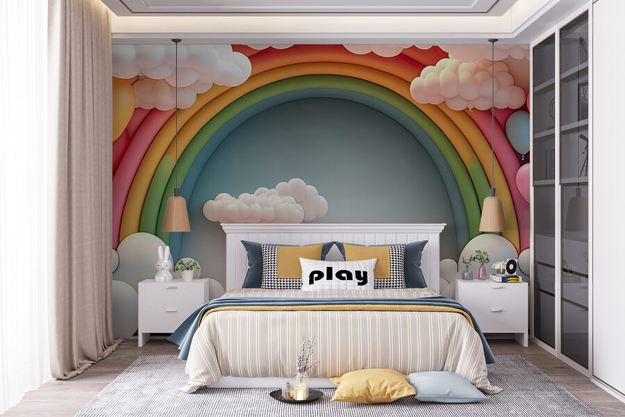 Arcobaleno e nuvole in una stanza