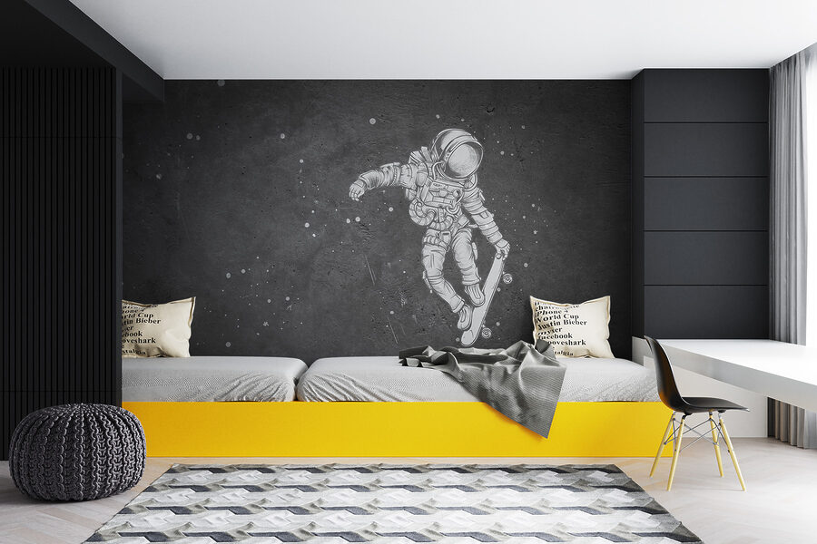 Disegno di un astronauta su uno skateboard Disegno di un astronauta su uno skateboard